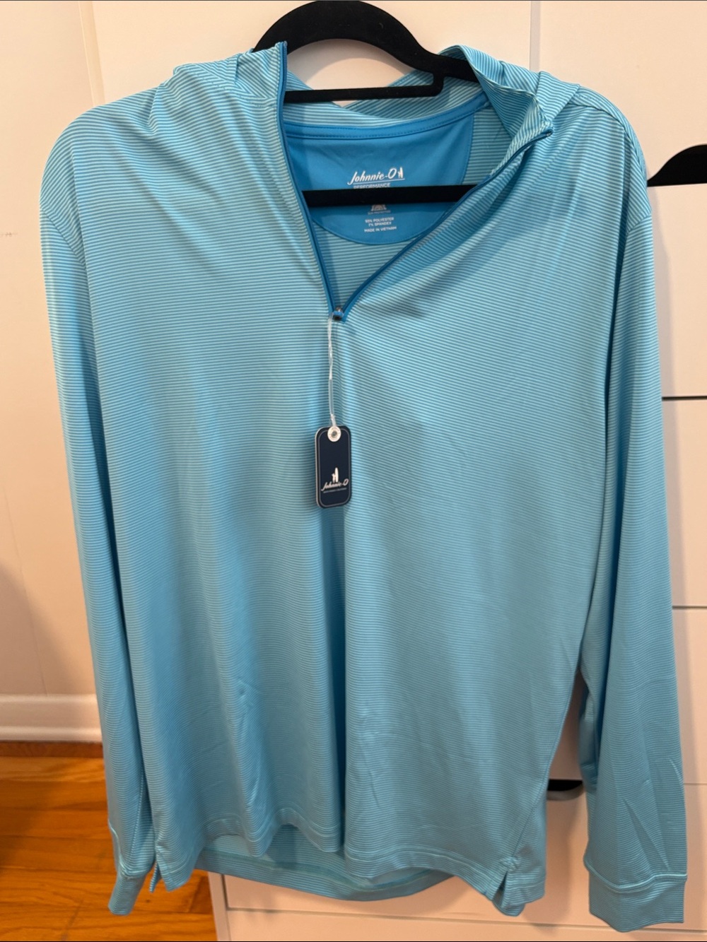 johnnie-O Light Blue Striped Quarter-Zip Polo